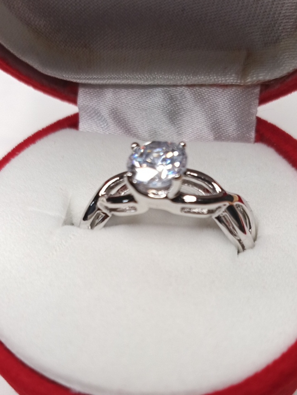 Avon Silver-Tone Solitaire Ring with Clear Stone -Size 9